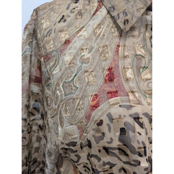 Vintage Graff Sheer Animal Print Gold Thread Square Blouse Top sz M Retro Boho - Picture 8 of 11